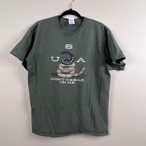 Delta Pro Weight Green Don’t Tread on Me USA Snake T-Shirt Large 100% cotton